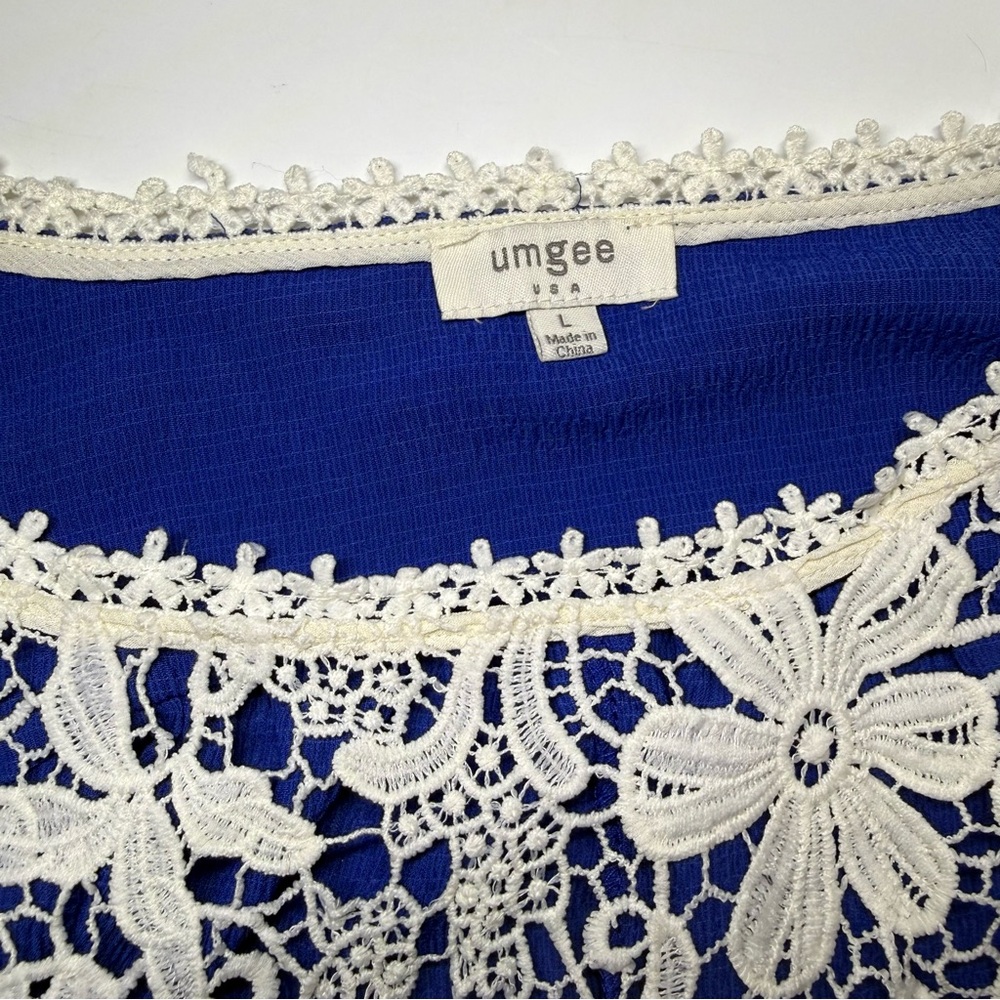 Umgee Royal Blue Blouse with White Lace Yoke - Picture 3 of 4